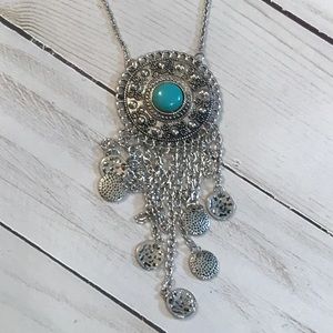 Silver necklace with turquoise dream catcher